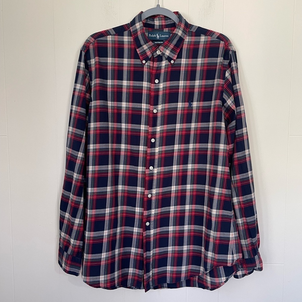 Ralph Lauren Custom Fit Plaid Button Down Shirt ~ 100% Cotton ~ Men’s Size L